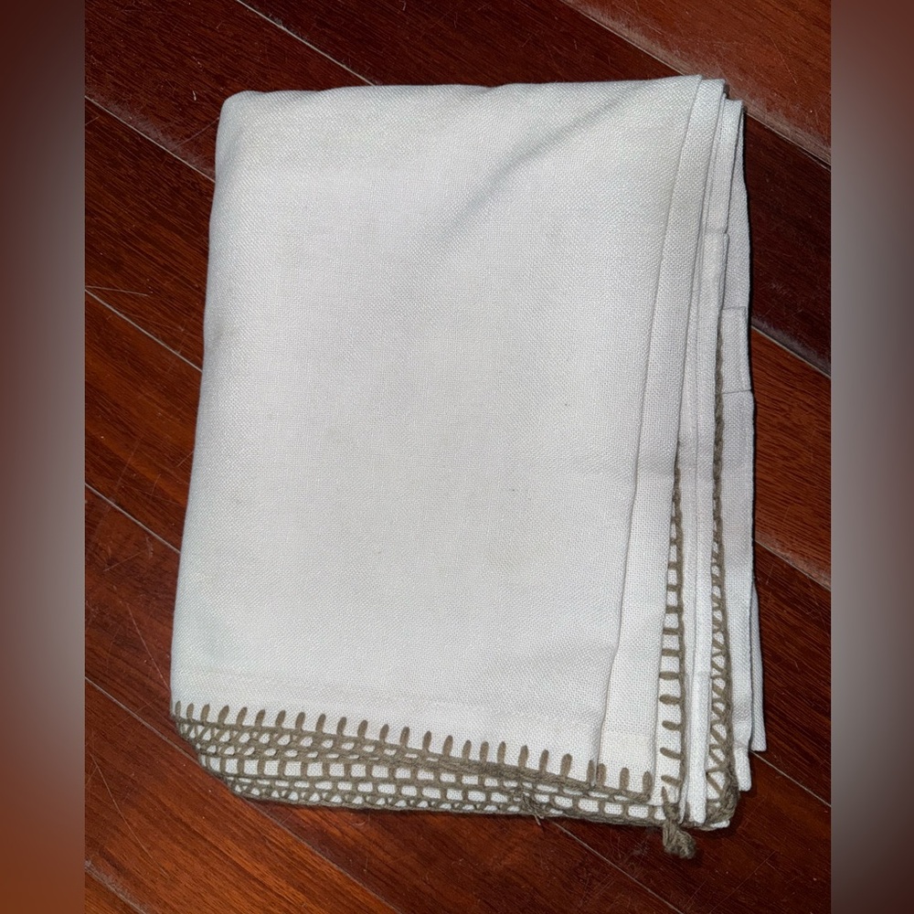 White Curtains with Taupe Trim Stitching